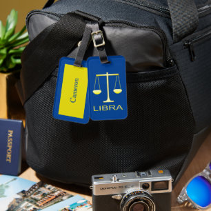 Libra Golden Scales Star Sign Custom Name Luggage Tag