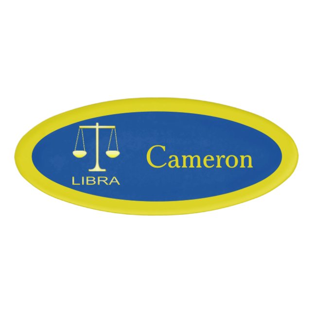 Libra Golden Scales Star Sign Custom Name Tag (Front)