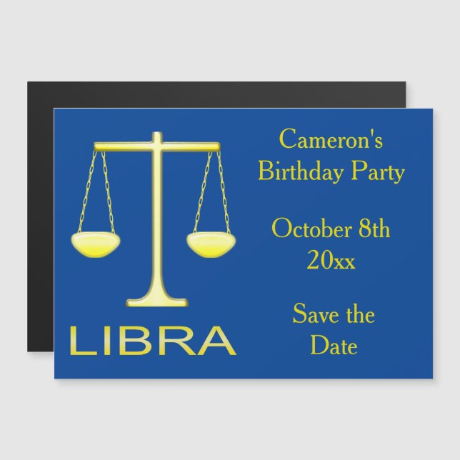 Libra Golden Scales Star Sign Custom Save the Date Magnetic Invitation (Front/Back)