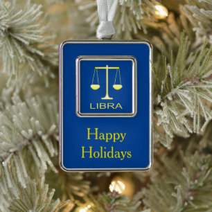 Libra Golden Scales Star Sign Custom Silver Plated Framed Ornament