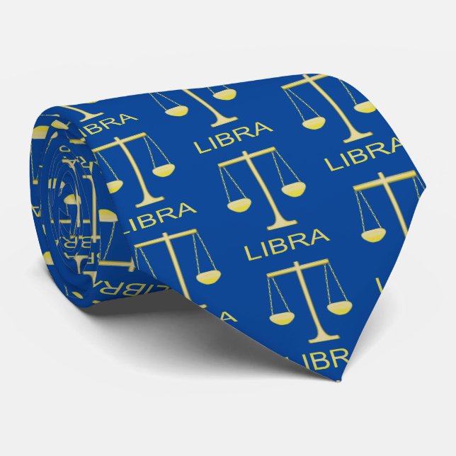 Libra Golden Scales Star Sign Patterned Tie (Rolled)