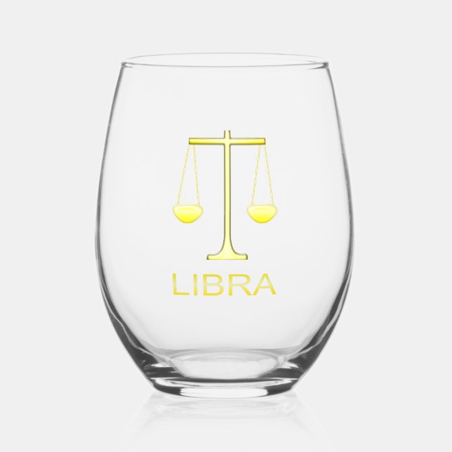 Libra Golden Scales Star Sign Stemless Wine Glass (Front)