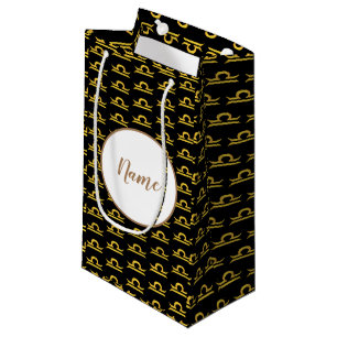 Libra Golden Zodiac Sign Personalised Small Gift Bag