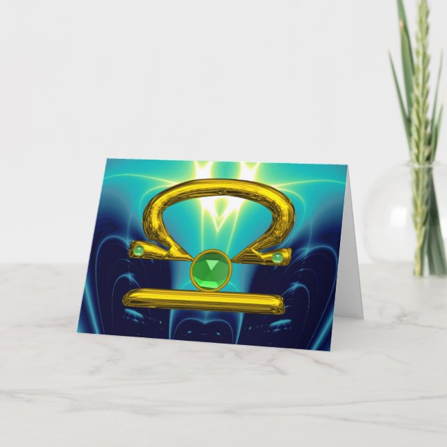 LIBRA  Green Emerald & Gold Zodiac Birthday Card (Front)