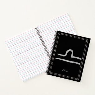Libra hammered silver stylised astrology symbol  n notebook