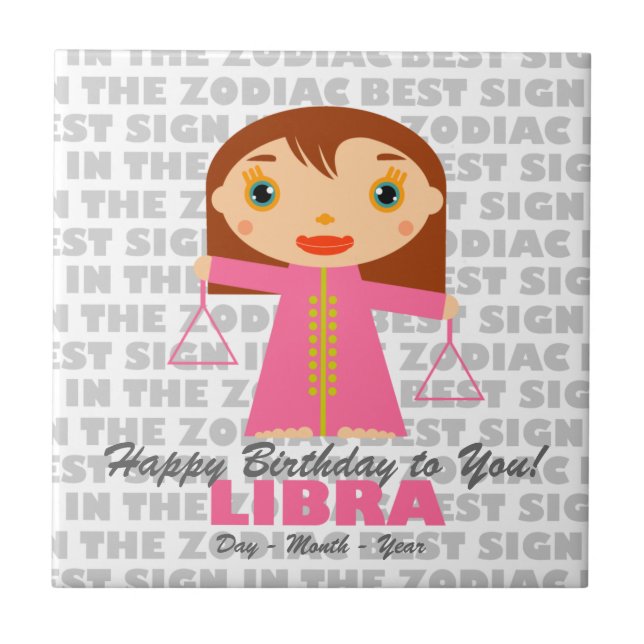 Libra Happy Birthday Tile (Front)