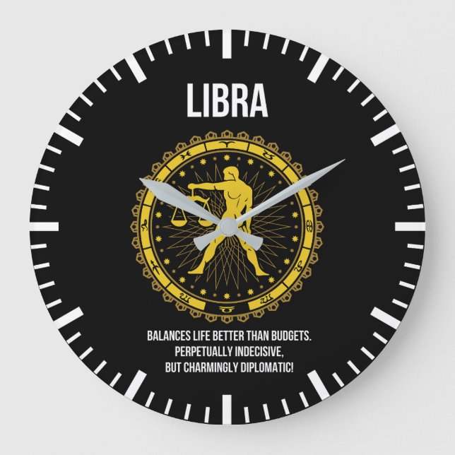 Libra - Horoscope, Funny Zodiac Sign Humour Large Clock (Front)
