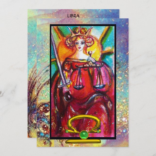 LIBRA,JUSTICE TAROT ASTROLOGY ZODIAC BIRTHDAY CARD (Front/Back)