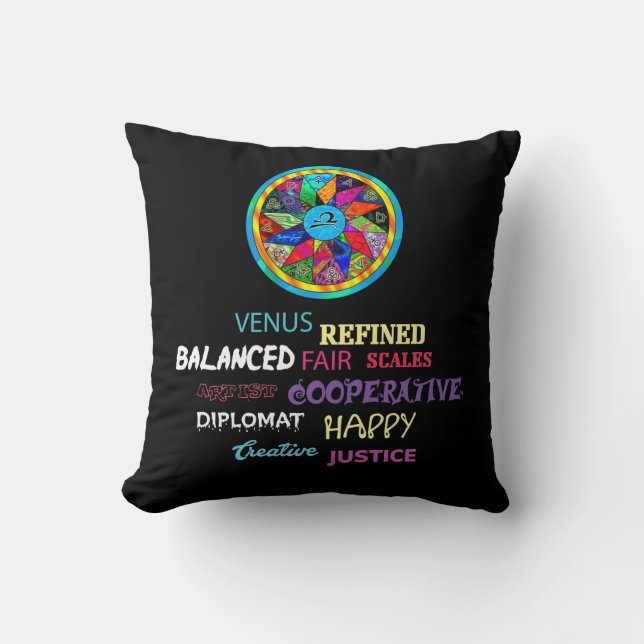 Libra Mandala Personality Zodiac Astrology Cushion (Front)