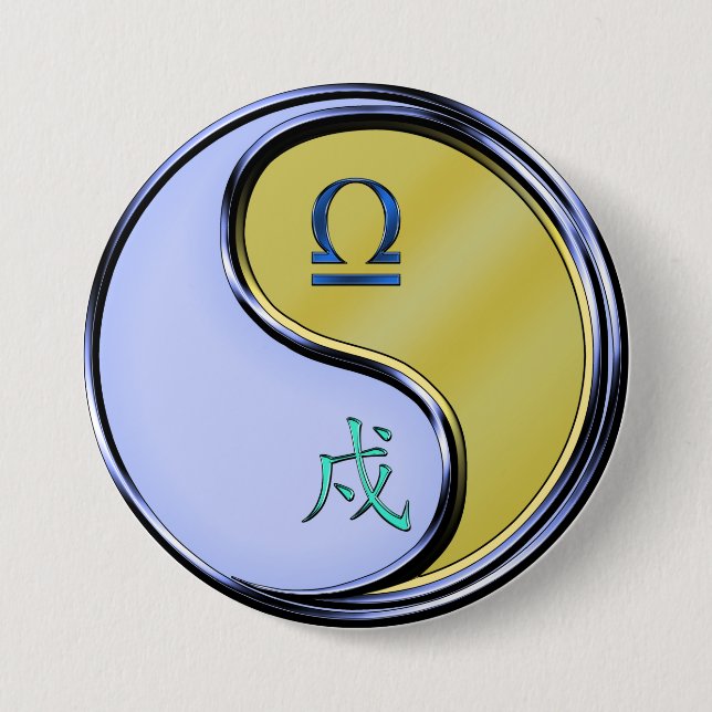 Libra & Metal Dog 7.5 Cm Round Badge (Front)
