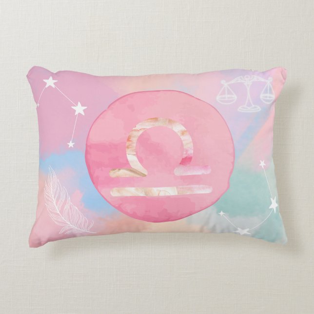 Libra Pastel Watercolour Astrology Zodiac Sign Decorative Cushion (Front)