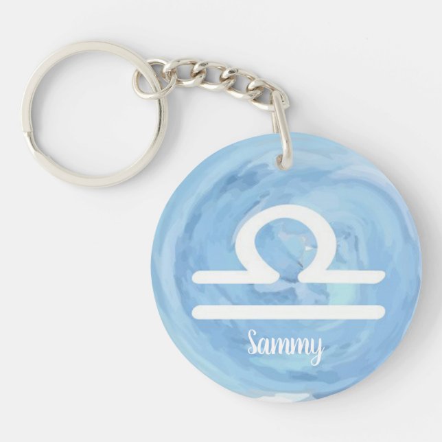 Libra Personalised Watercolor Zodiac Sign Key Ring (Front)