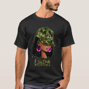 Libra Queen Black Woman with Cap Camo Afro Girl Zo T-Shirt