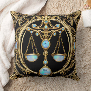 Libra Scales, Opal and Gold Personalised Zodiac  Cushion