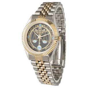 Libra Scales, Opal and Gold Personalized Zodiac  Watch