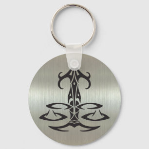 Libra Scales Silhouette on Metallic Effect Key Ring