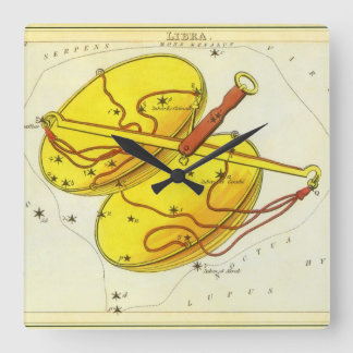 Libra Scales Vintage Constellation Urania's Mirror Square Wall Clock