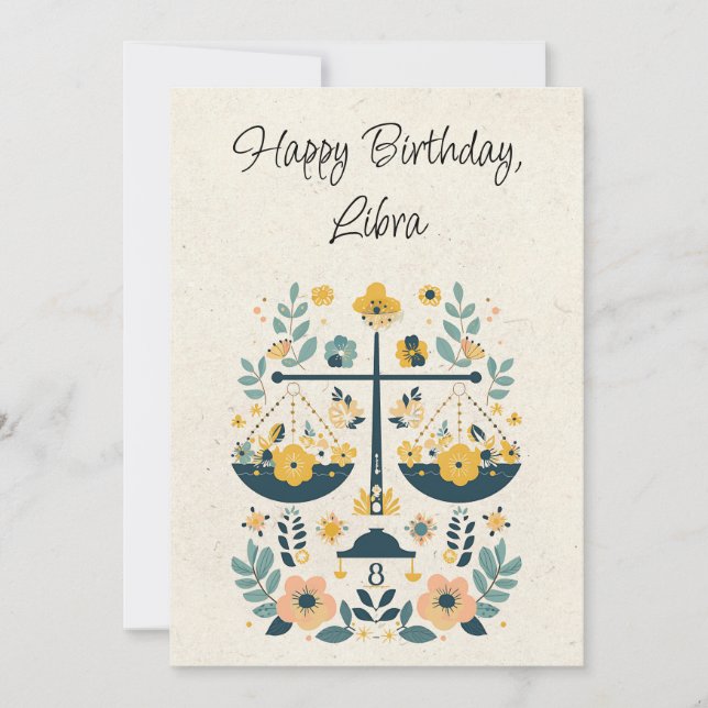 Libra Scales Zodiac Floral Birthday Flat Card (Front)