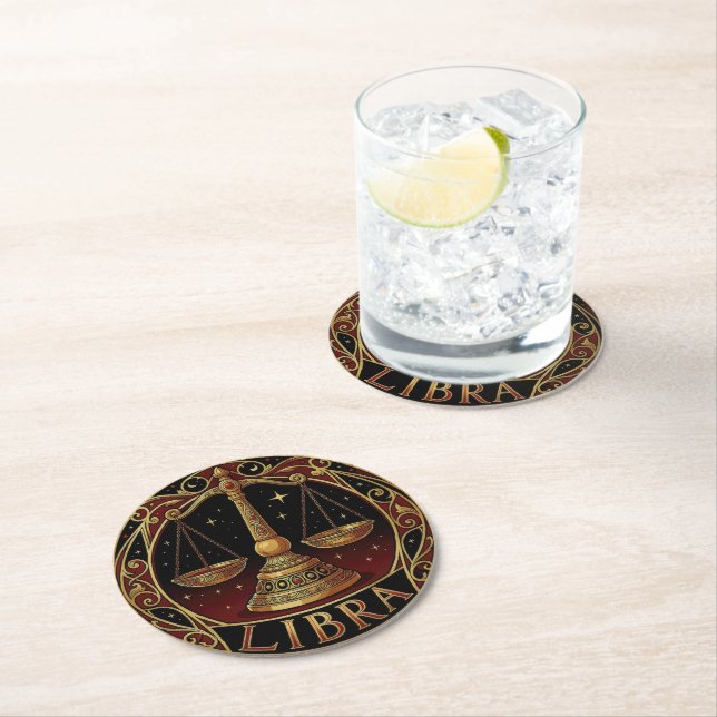 Libra Scales Zodiac Symbol Round Paper Coaster (Insitu)