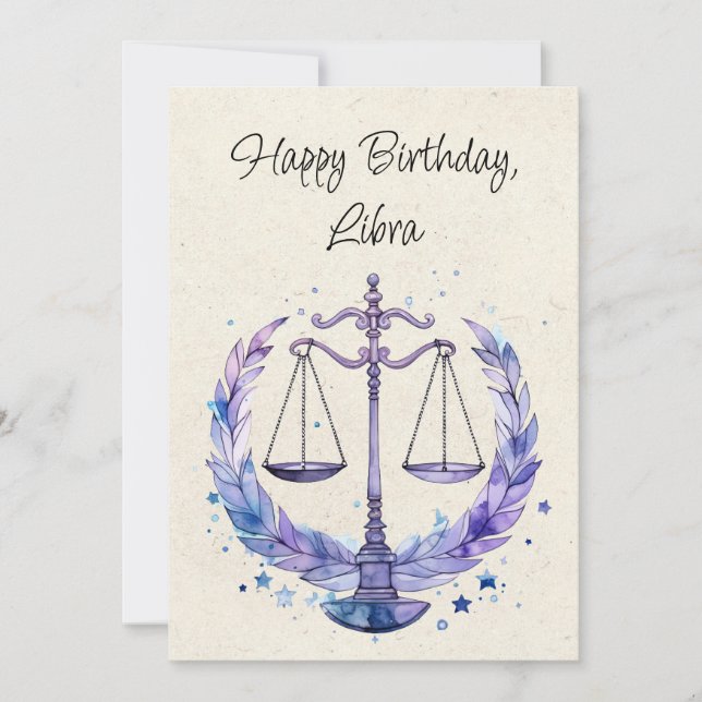 Libra Scales Zodiac Watercolor Birthday Flat Card (Front)