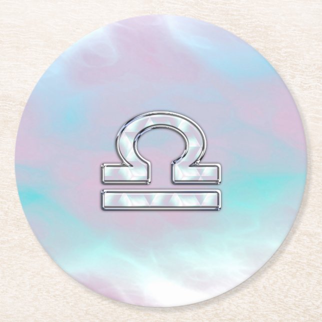 Libra Sign Mother of Pearl Style Round Paper Coaster (Front)