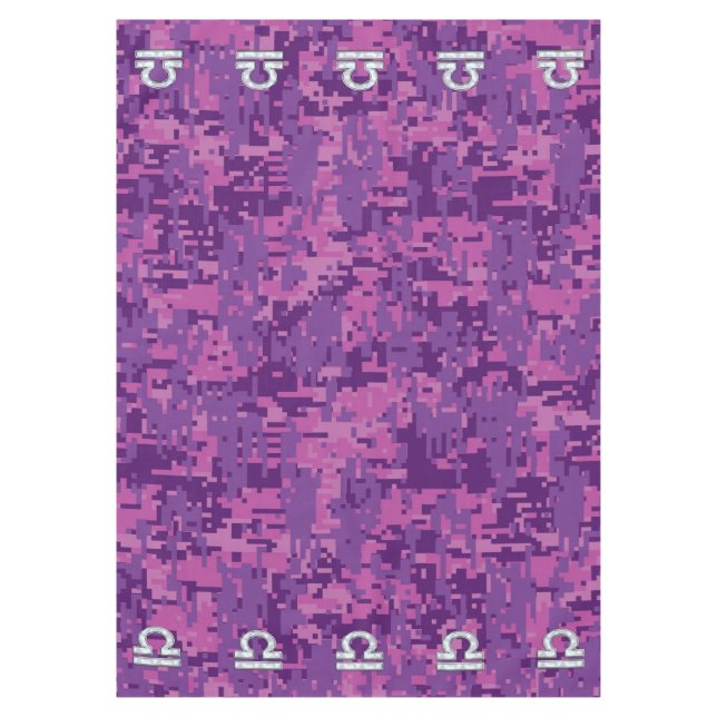 Libra Sign on Fuchsia Digital Camo Tablecloth (Front)
