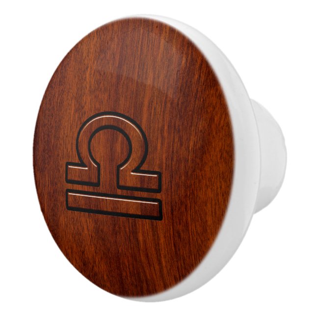 Libra Sign on Mahogany Style Decor Ceramic Knob (Right)