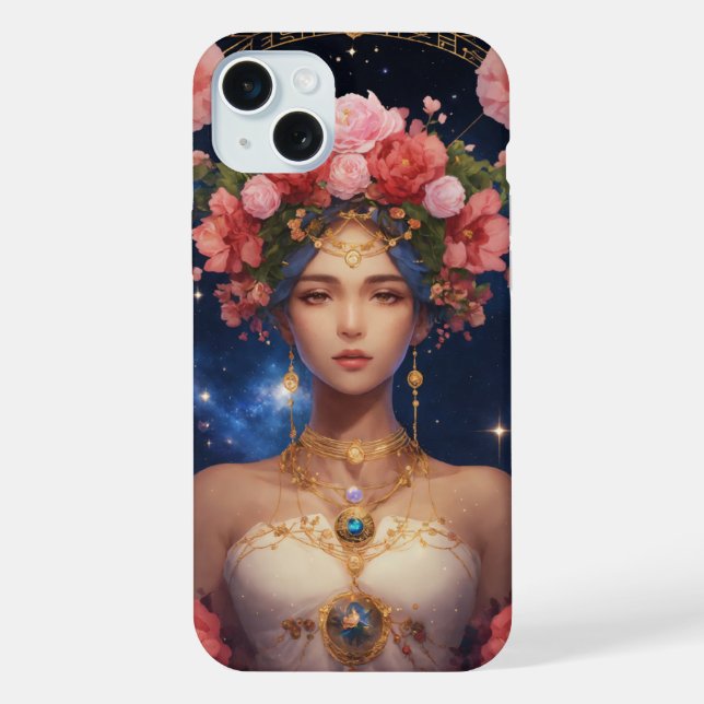 Libra Star Sign – Personified with Flower Crown iPhone Case (Back)
