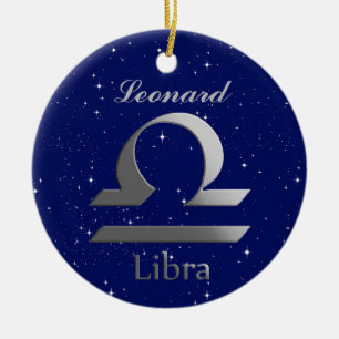 Libra Sun Sign Symbol with Name Ceramic Tree Decoration