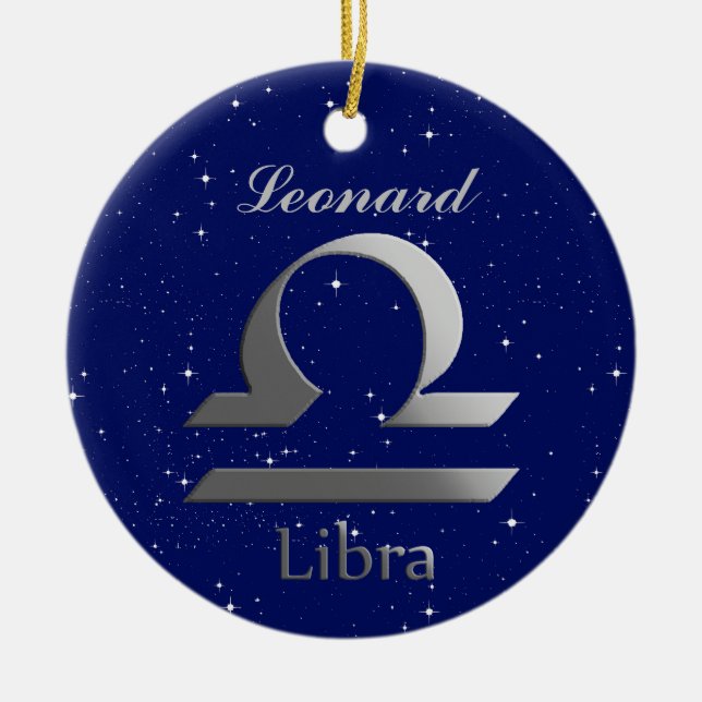 Libra Sun Sign Symbol with Name Ceramic Tree Decoration (Front)