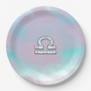 Libra Symbol Mother of Pearl Style Paper Plate