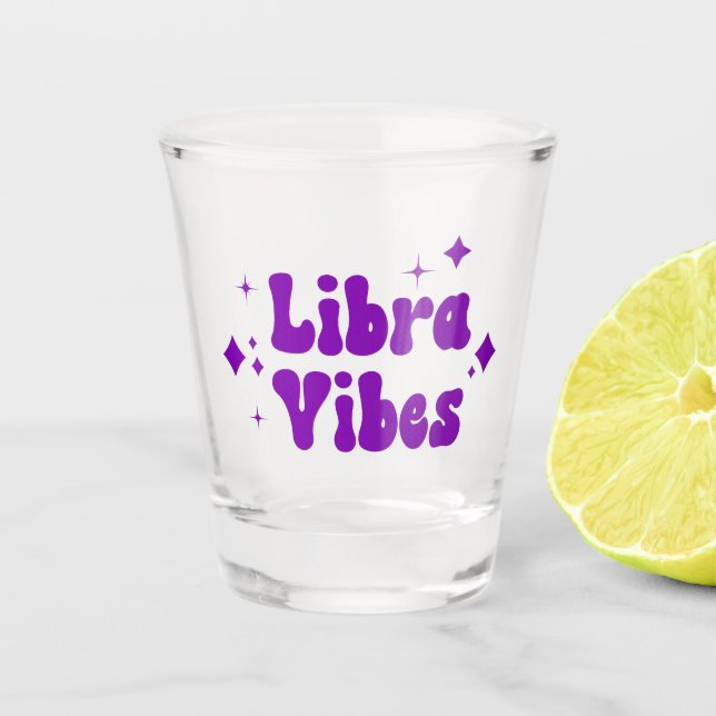 Libra Vibes Zodiac Astrology Purple Stars Shot Glass (Front)