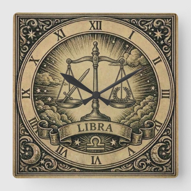 Libra Vintage Zodiac Wall Clock (Front)