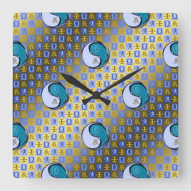 Libra & Water Dragon Square Wall Clock (Front)
