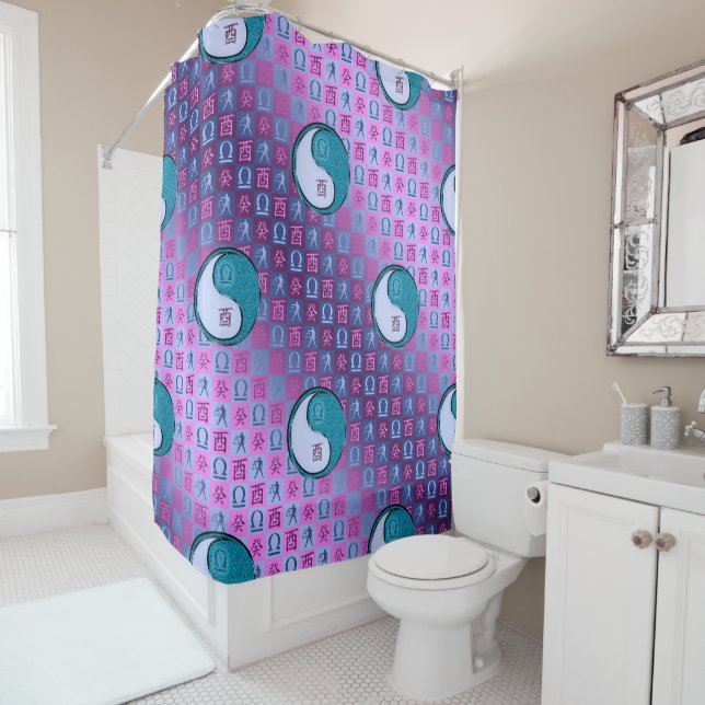 Libra & Water Rooster Shower Curtain (In Situ)
