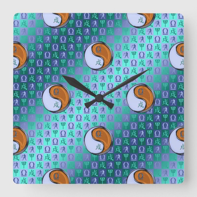 Libra & Wood Dog Square Wall Clock (Front)