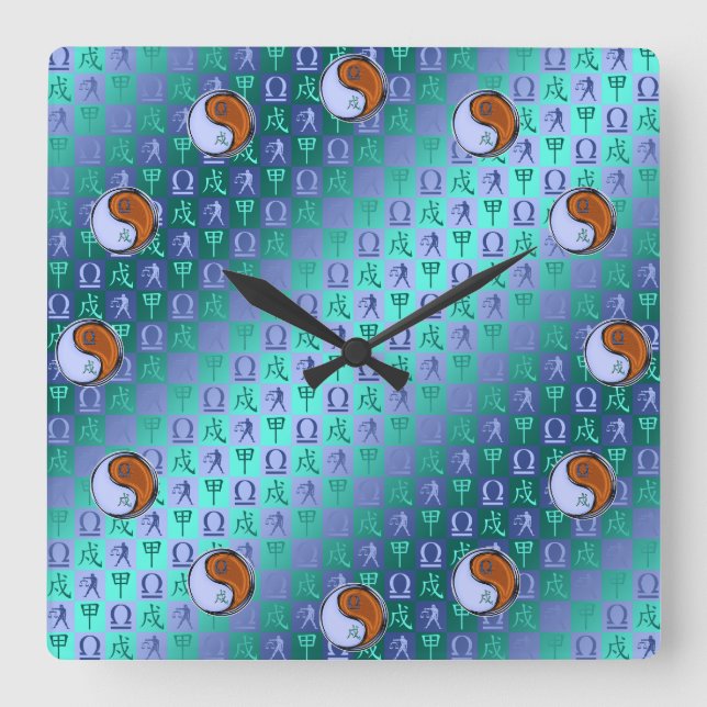 Libra & Wood Dog Square Wall Clock (Front)