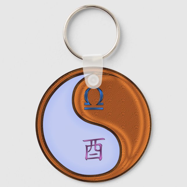 Libra & Wood Rooster Key Ring (Front)