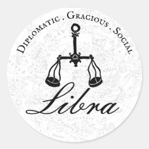 Libra Zodiac Astrology Personality Black White Classic Round Sticker
