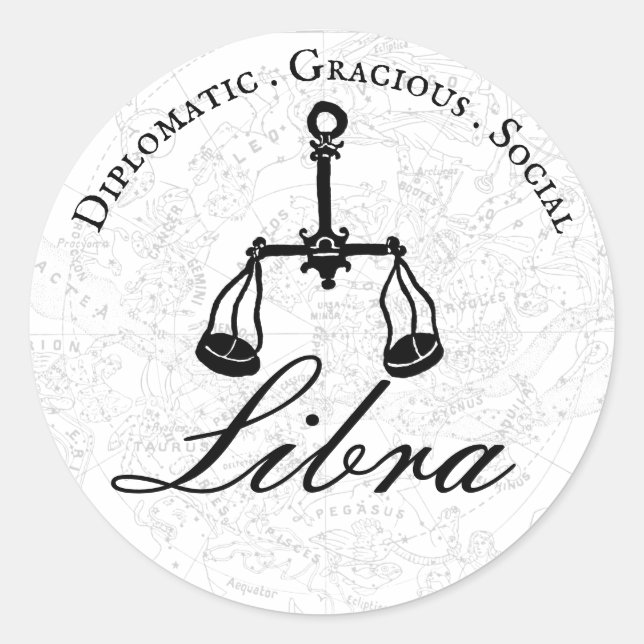 Libra Zodiac Astrology Personality Black White Classic Round Sticker (Front)