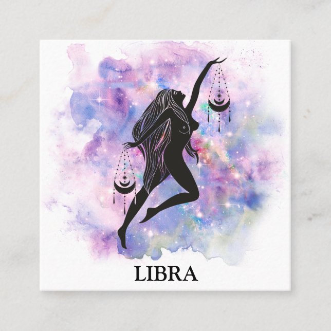 *~* LIBRA Zodiac Astrology Readings Pink Blue Square Business Card (Front)