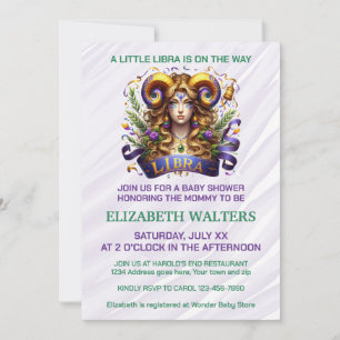 Libra Zodiac Baby Shower Lavender and Green Invitation