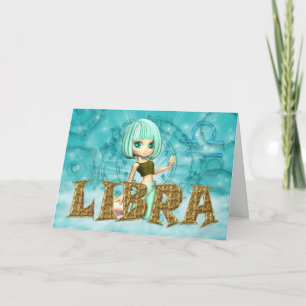 Libra Zodiac Birthday card with cutie pie Aquamari