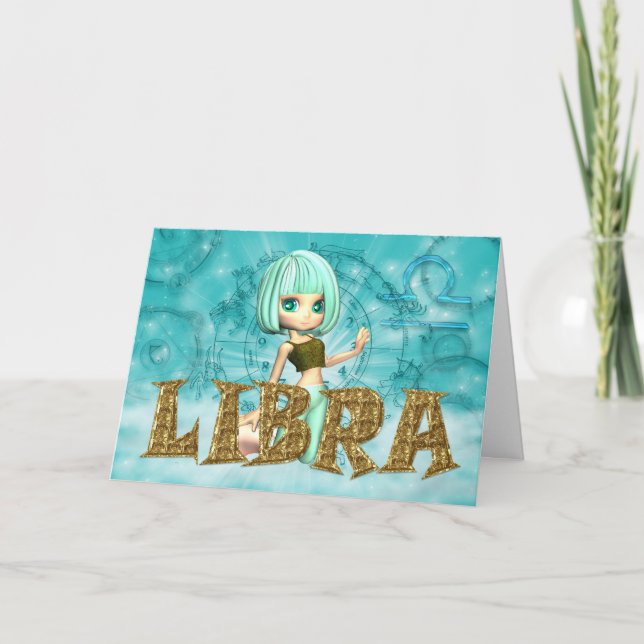 Libra Zodiac Birthday card with cutie pie Aquamari (Front)