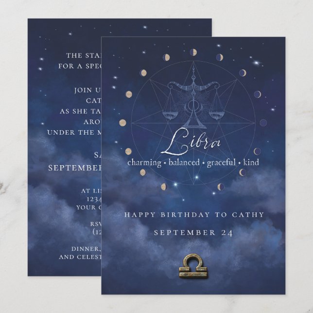Libra Zodiac Birthday Invitation (Front/Back)