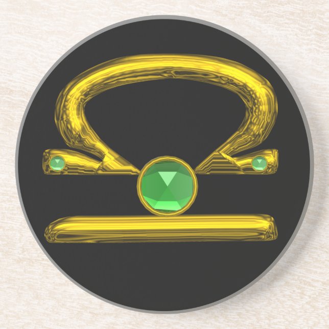 LIBRA ZODIAC BIRTHDAY JEWEL Emerald,Gold and Black Coaster (Front)