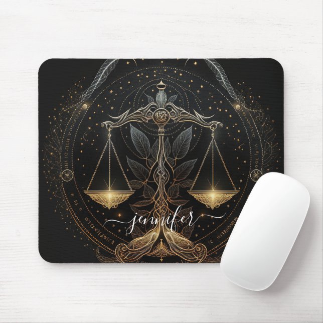 Libra zodiac black and gold mouse mat (With Mouse)