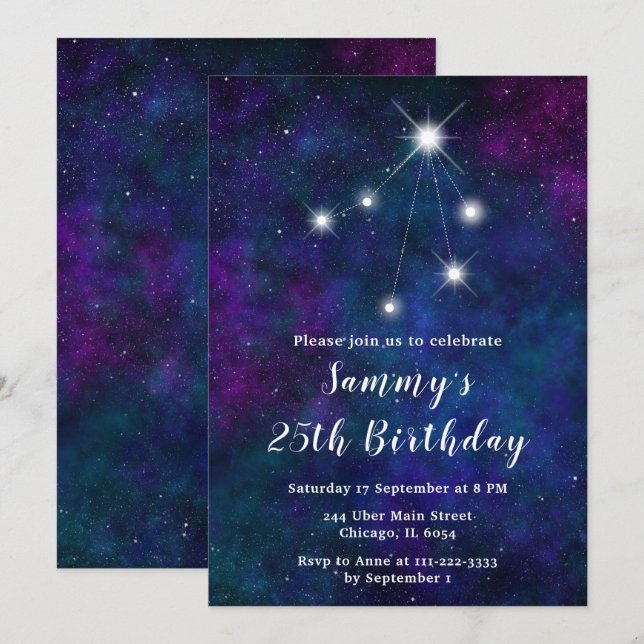 Libra Zodiac Constellation Birthday Party Invitation (Front/Back)
