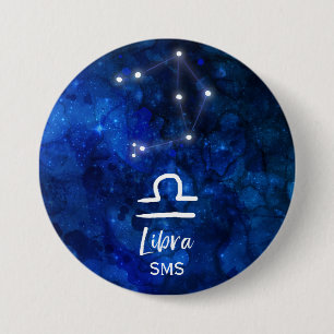 Libra Zodiac Constellation Blue Galaxy Monogram 7.5 Cm Round Badge