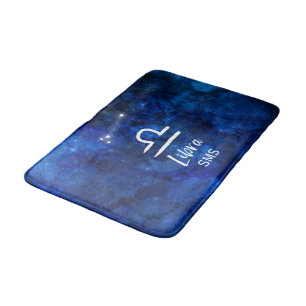 Libra Zodiac Constellation Blue Galaxy Monogram Bath Mat